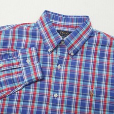 Polo Ralph Lauren Shirt Mens Large Blue Plaid Long Sleeve Button Down Flesh Pony