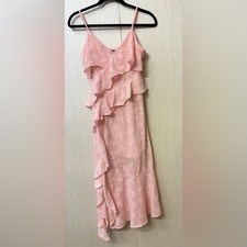 Coquette Aesthetic Romantic Pink Ruffle Asymmetrical Hem Cami Dress XS