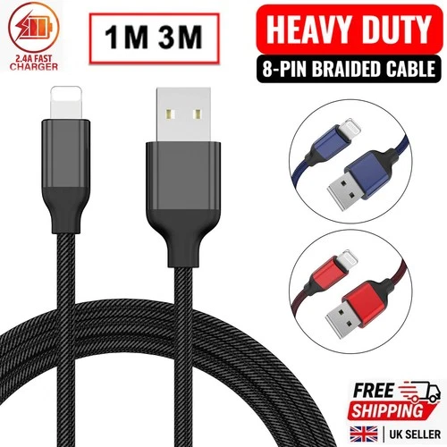 Heavy Duty Braided Long USB Fast Charger Cable For iPhone 14 13 12 11 Pro Max XS