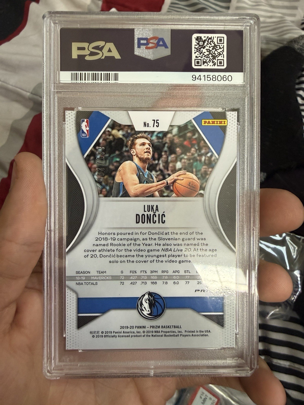 Luka Doncic 2019 Panini Prizm True Blue /199 PSA 10 view 2
