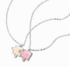 Claire  s Best Friends Pink  White Puzzle PiecePendant Necklaces - 2 Pack new
