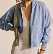 Free People FP Movement Zip Up Hoodie Cropped Oversize Size XS/SM Dusk Blue