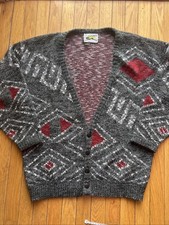 Vintage Le Tigre L Men's Oversized Textured Button Up V Grandpa Cardigan Sweater