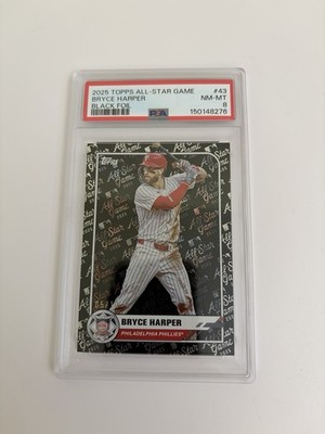 BRYCE HARPER 2025 TOPPS ALL-STAR GAME #43 BLACK FOIL /10 PHILLIES PSA 8
