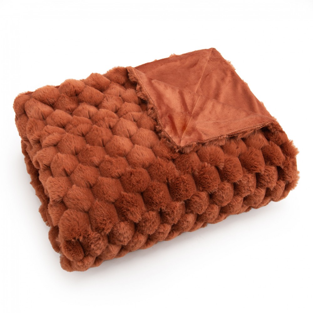 Plaid Diana terracotta 130x170 cm, jeté de lit élégant en polyester doux