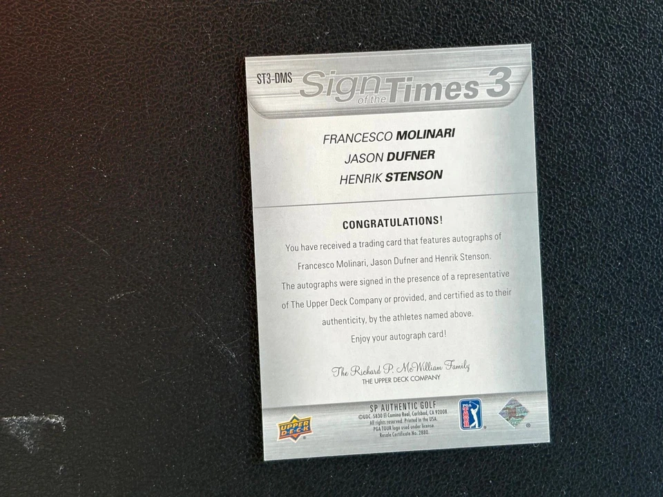 Francesco Molinari / Jason Dufner Henrik Stenson SP Authentic Autograph 8/15 E15 - Image 2 of 2