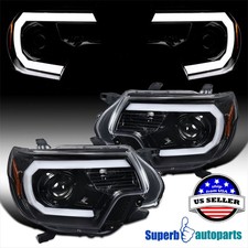 Fits 2012-2015 Toyota Tacoma Projector Headlight Led Bar Lamp Polished Black Fits 2012-2015 Toyota Tacoma Projector Headlight Led Bar Lamp Polished Black