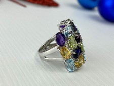 925 Sterling Silver Multi Gemstones Ring Size 6.5