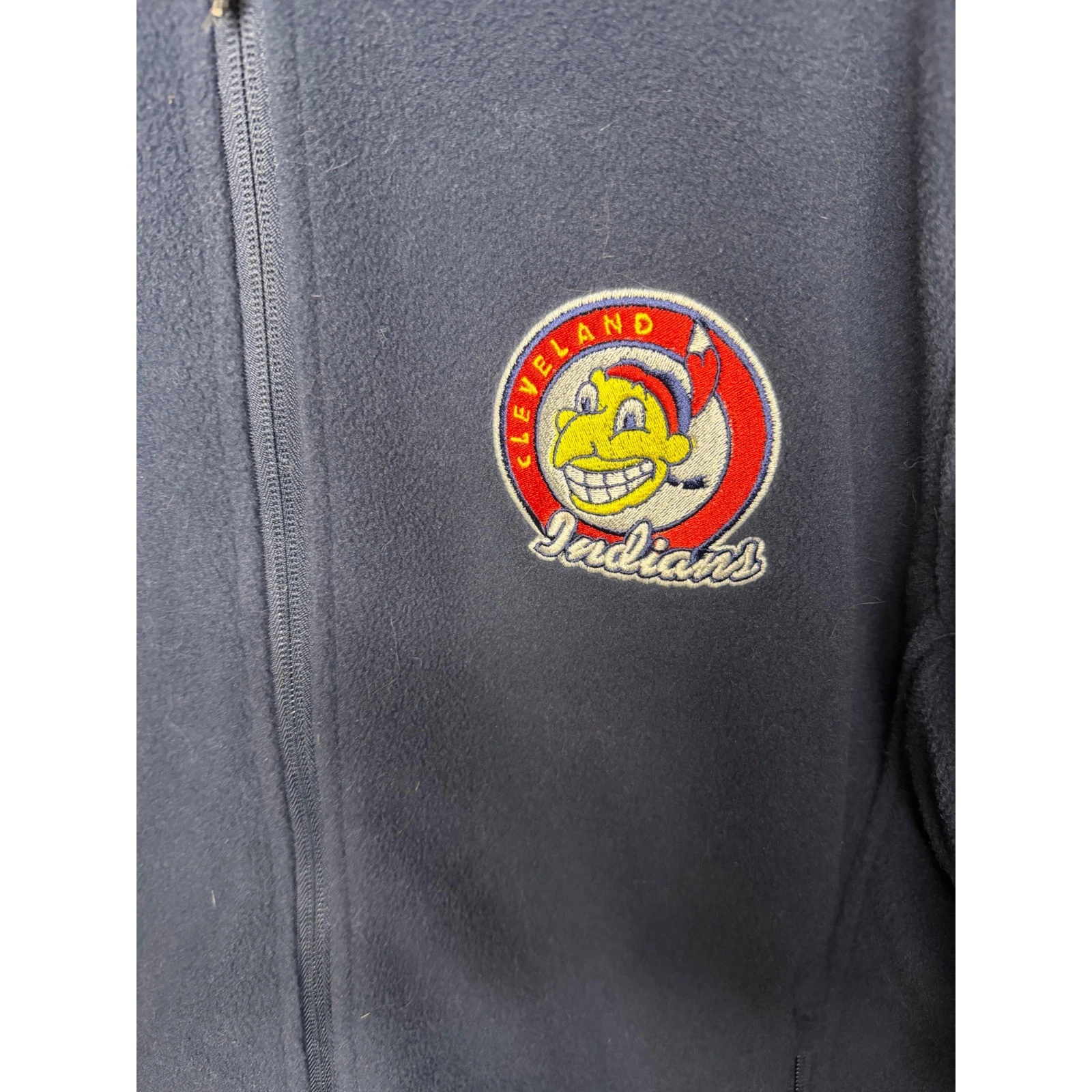 Port Authority Cleveland Indians Chief Wahoo Fleece Jacket Navy Blue Mens Large image 2