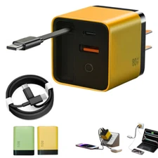 3 in 1 GaN Charger, 80W Fast Charging Retractable Cable For iPhone 17 16 Pro Max