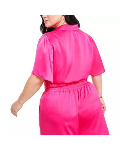 Nina Parker Womens Pink Collar Satin Button-Down Top Blouse Plus 1X - Picture 2 of 2