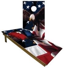 CORNHOLE BEANBAG TOSS GAME w Bags Patriotic Eagle USA American Flag Wood Set
