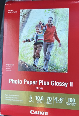 Canon Photo Paper Plus Glossy II PP-301 Inkjet 100 Sheets NEW 4X6