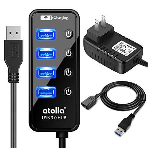 Powered USB Hub Long Cord, atolla USB 3.0 Hub 4 + 1 Data Transfer and Charging M