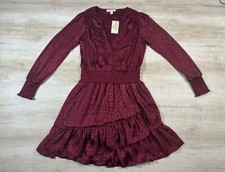 NWT Michael Kors Women's Dark Ruby Julia Cheetah-Print Smocked Dress Size M