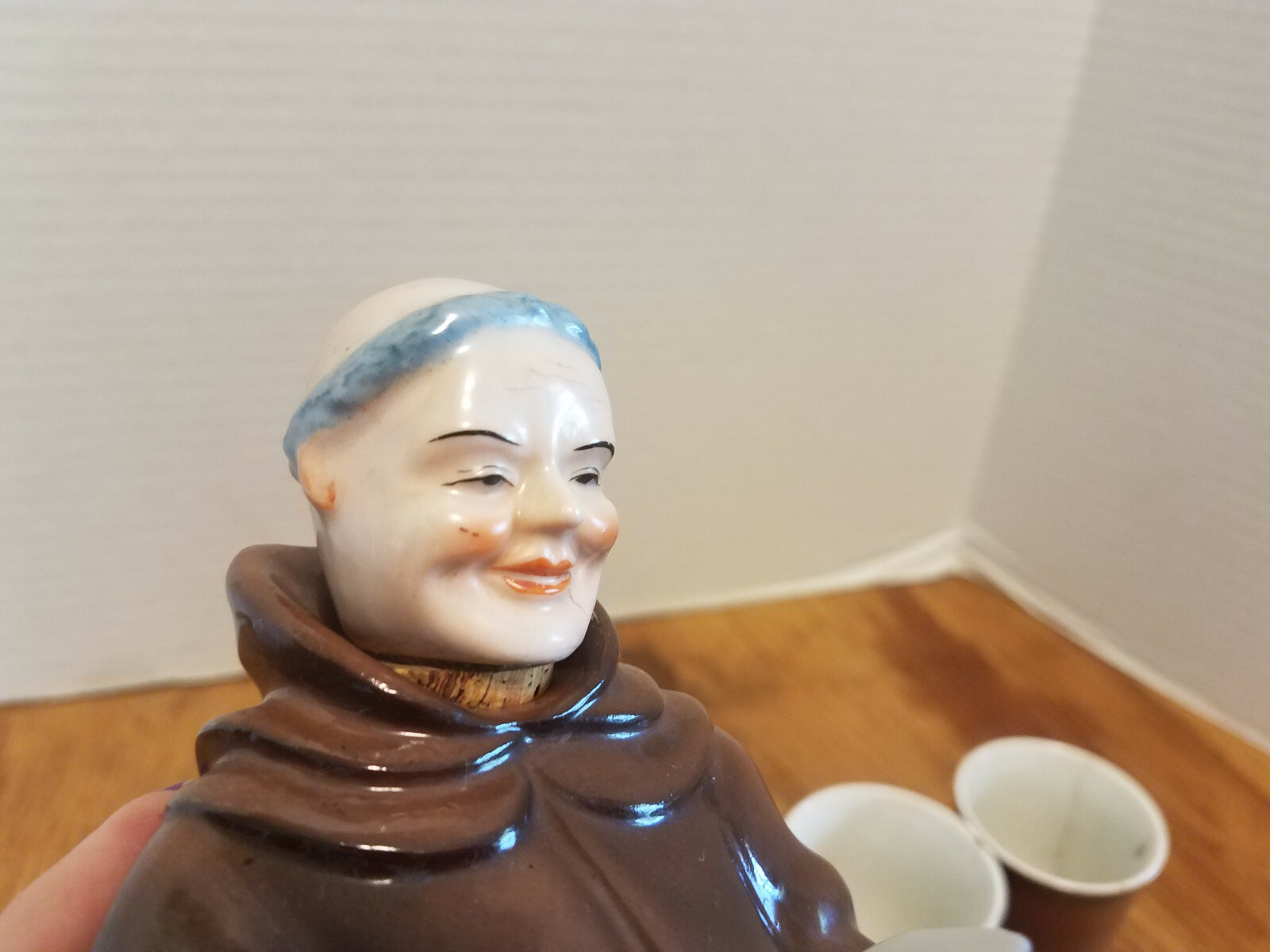 Vintage MONK Figural Bottle Liquor Wine Decanter w Cork stopper 8 1/2