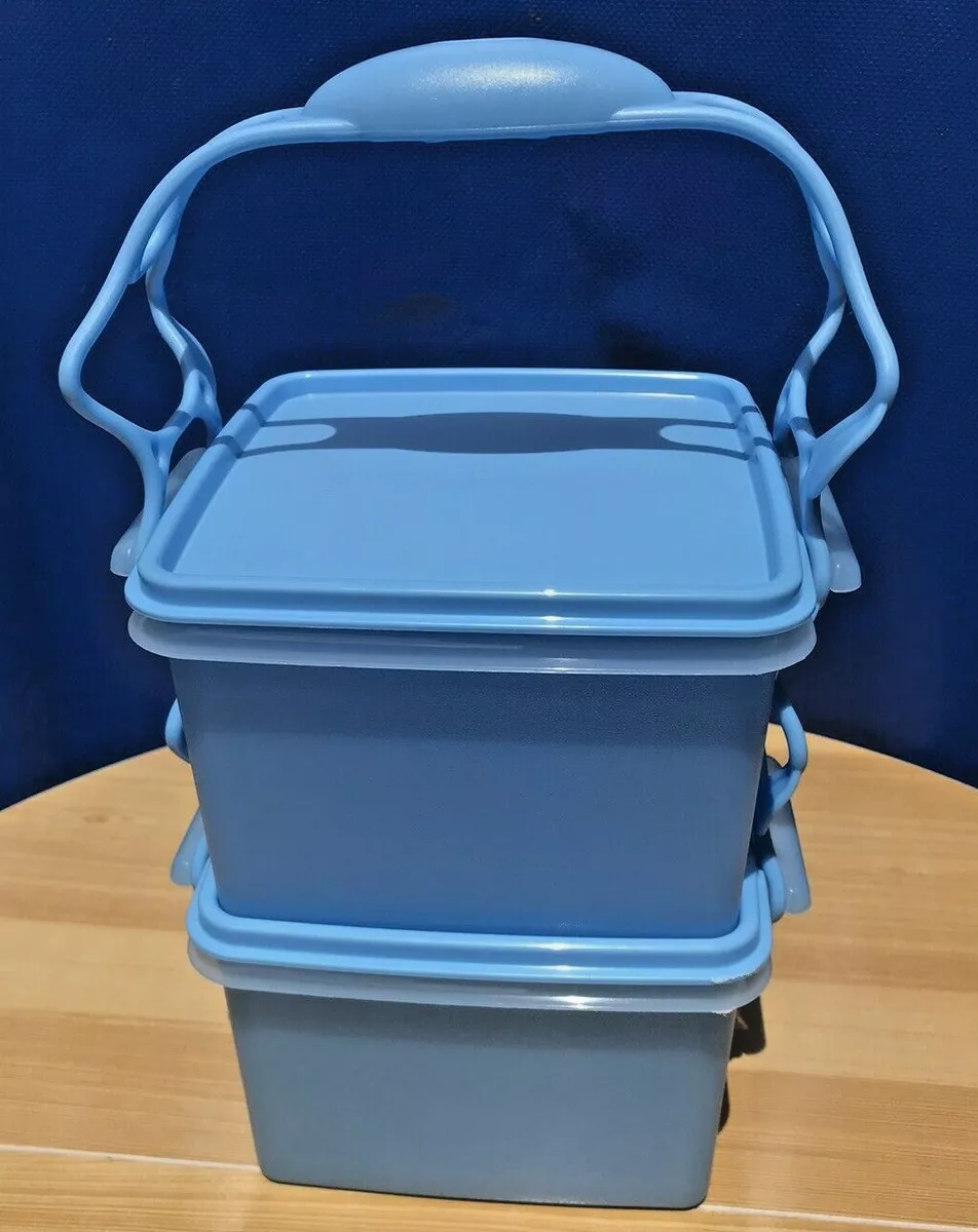 Tupperware Lunch Box Containers With Carry all Handle Sky Blue 7 Cups New