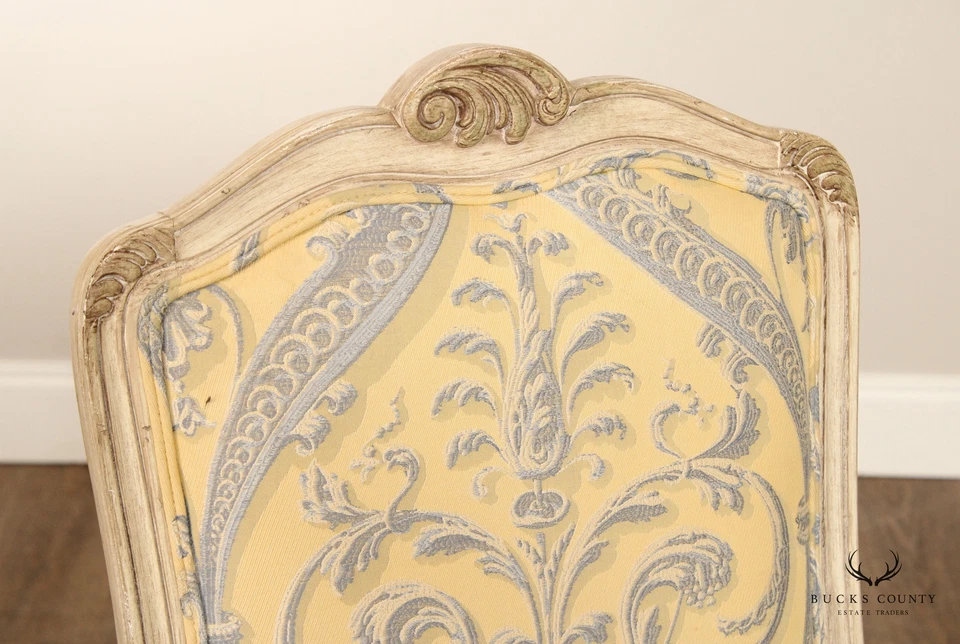 French Louis XV Style Set of Six Distress Painted Dining Chairs - Image 4 of 4