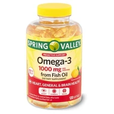 Spring Valley Omega-3 Fish Oil Lemon Flavor Soft Gels, 1000 mg, 120 Count