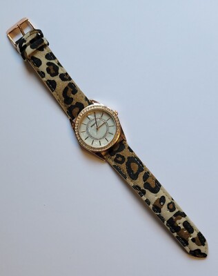 Manhattan By Croton Animal Leopard Print Crystal Accents Pave Oversized Watch
