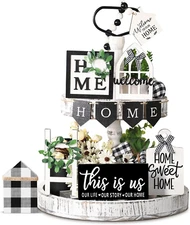 11 Pieces Tiered Tray Decor Set Rustic Farmhouse Wood Sign, Home Sweet home