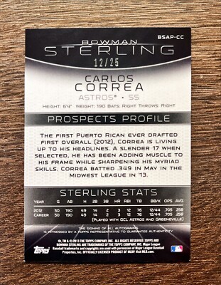 2013 Bowman Sterling Blue Refractor Carlos Correa RC Autograph #CC