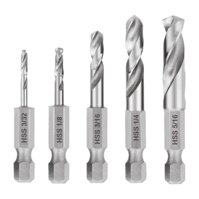 1/4'' Shank 5PCS Stubby High Speed Steel M2 Short Length Drill Bit Set for Metal