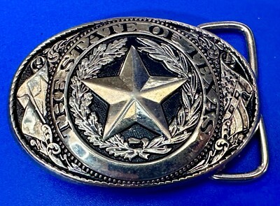 Texas Great Lone Star State Silver & Back Color Western Small Oval Belt Buckle