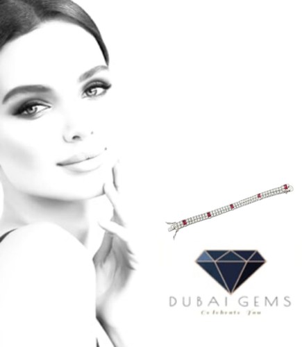 Double Row white gold finish Created Diamond and ruby tennis bracelet boxed - Picture 2 of 12