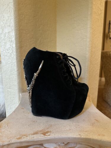 Jeffrey Campbell Claw Suede Black Wedge Booties Boots Shoes 6.5 - Afbeelding 1 van 10