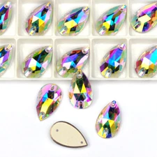3230 Drop Sew On Rhinestones AB Clear Crystals Stones Flat Back Sewing Beads