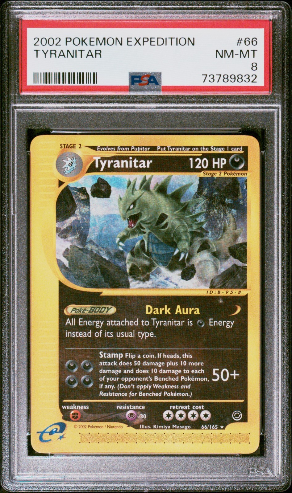 Pokémon TCG Tyranitar 66/165 Rare Expedition base set 2002 PSA 8 NM-MT