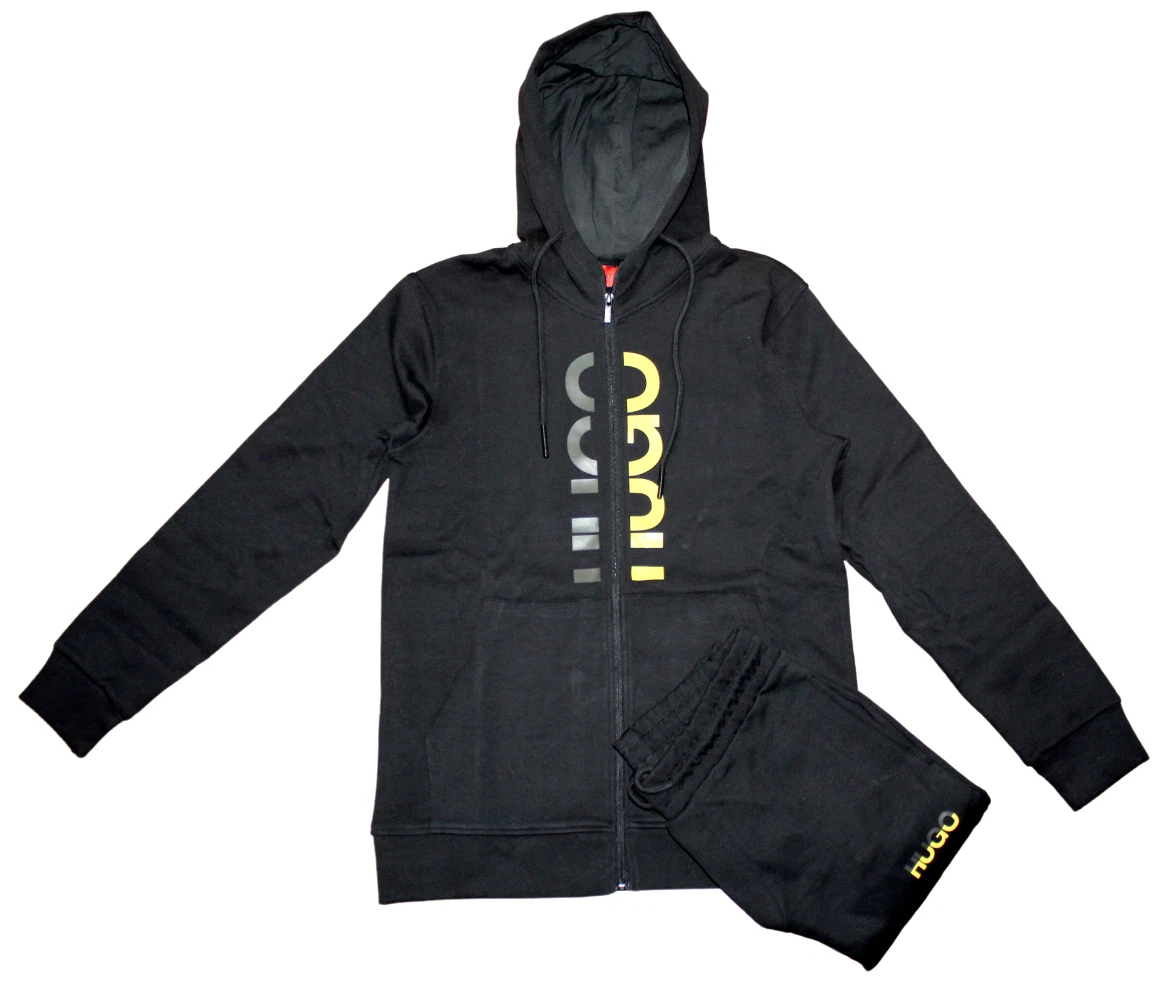 HUGO BOSS MEN BLACK FULL ZIP HOODED TRACKSUIT TOP AND BOTTOMS