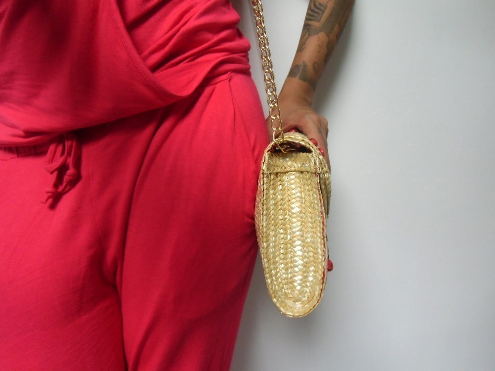 SAOLA Borsa A Mano Retro Vintage Pinup Paglia Beige Ciliegie Anse Dorata