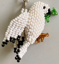 Beaded Peace Dove Keychain - Beaded Bird keychain Hand Made - 2 inch x 1.5 inch