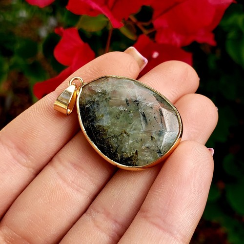 Colgante de piedras preciosas curativas de cristal natural Prehnita con epidota de África - #1 - Imagen 4 de 6