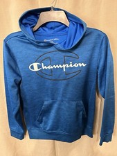Champion Logo Boys Youth Blue Long Sleeve Pockets Pullover Hoodie Size 10/12
