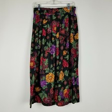 Vintage Kathie Lee Women's Skirt Size 10 Black Floral Union Made Pleated Modest