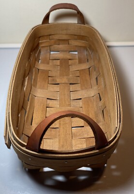 Gerald E Henn Bread Basket Workshops Leather Handled Bread Basket Signed