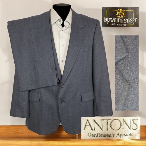 Anton's 2 Piece Suit Mens 42S 34X29 Blue Stripe Flannel Wool - Picture 1 of 13