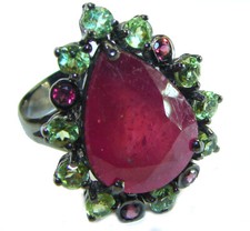 Ruby 15.3ct 925 Sterling Silver Statement Ring size: 7.75 Pear Red