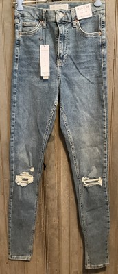 Topshop Jeans Moto Blue Distressed Stretch Size W26 L36