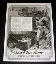 1923 OLD MAGAZINE PRINT AD, LOWE BROTHERS, TD SKIDMORE, DAVY JONES LOCKER ART!