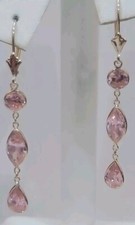 14k Yellow Gold dangling Earrings With Pink Zirconia  Lever back