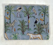 Indian hand Block Floral Kantha Quilt Blanket Cotton King Size Bedspread Throw