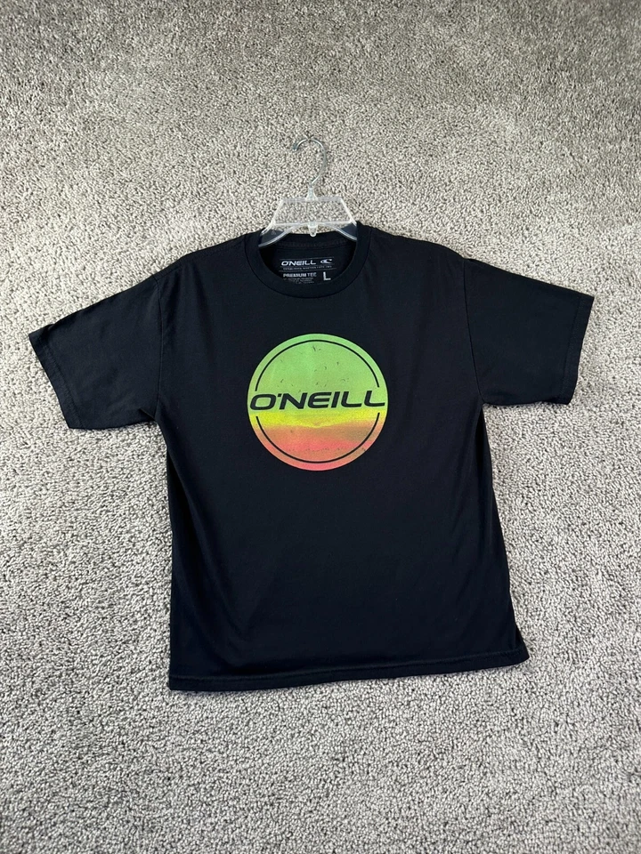 Oneill 男孩衬衫大号黑色绿色标志短袖棉混纺休闲儿童 — 第 2/4 张图片