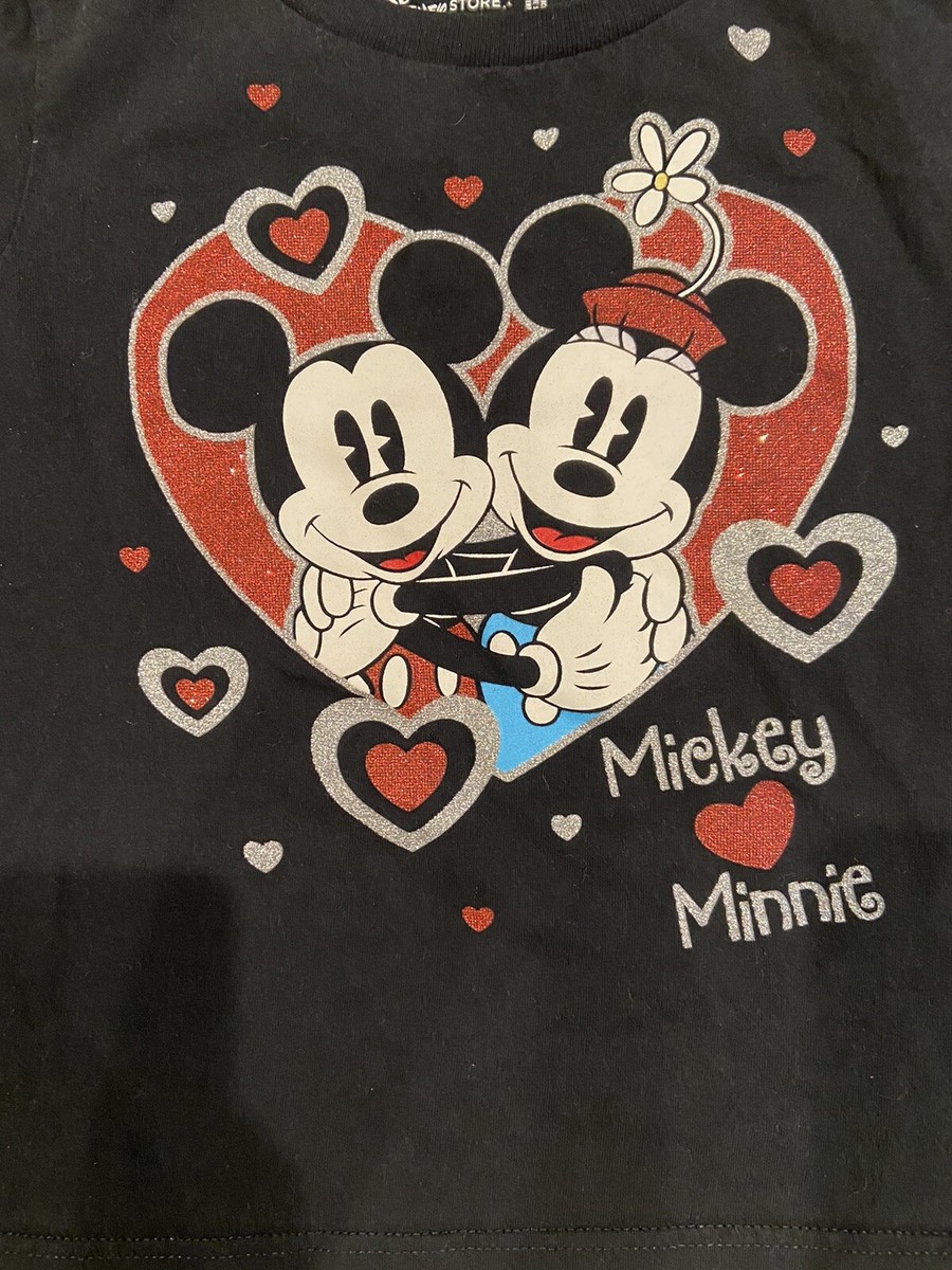 Disney Minnie Tシャツ MICKY.INC SS37 Disney Mickey And Minnie Mouse Black T Shirt 100% Cotton Girls