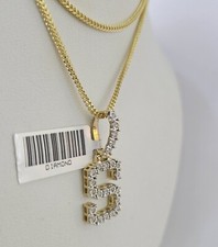 10K Franco Chain Diamond S Pendant Initial Charm Letter Necklace 18" 20" 22" 24