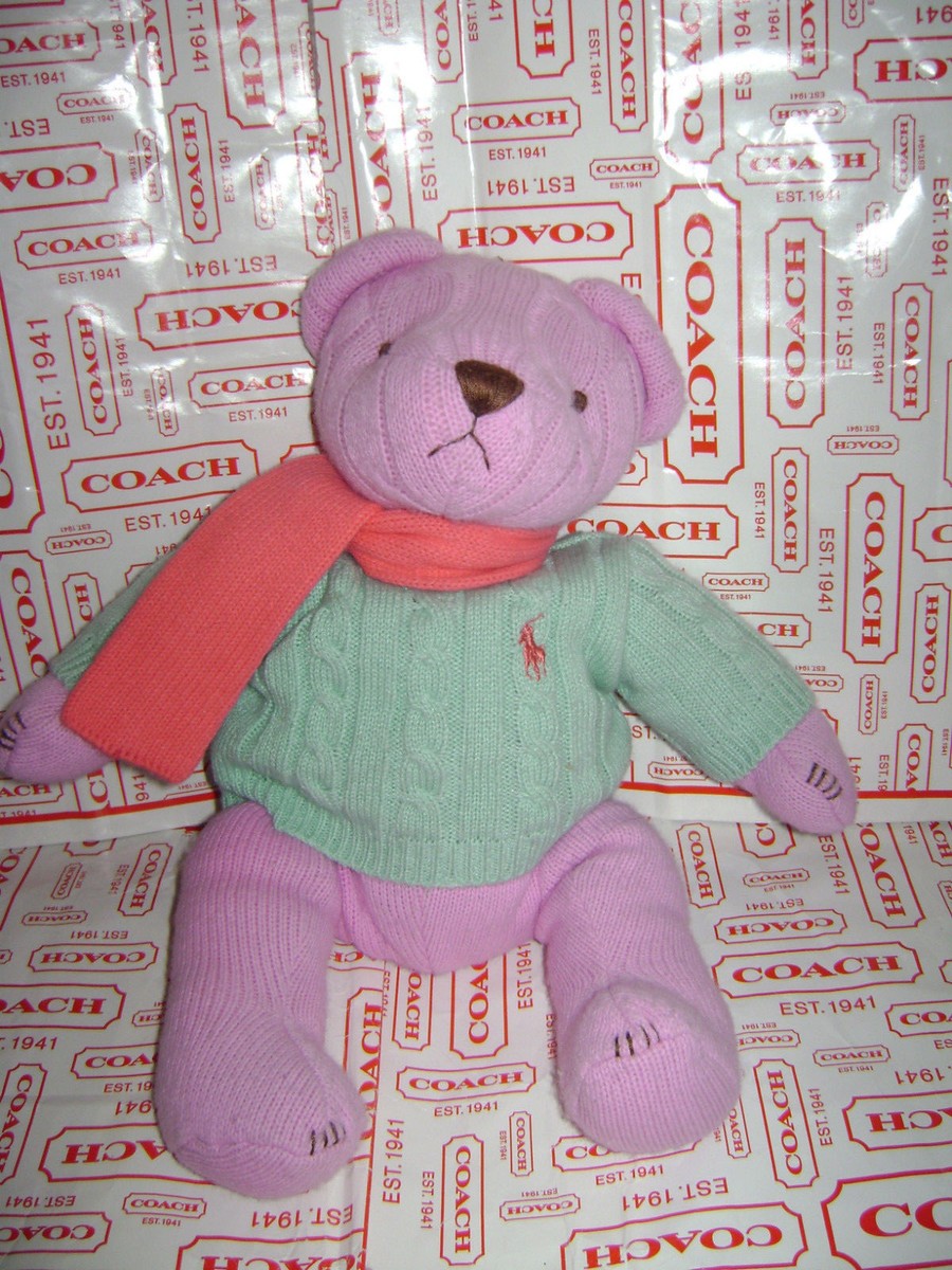 POLO RALPH LAUREN 2004 PINK BEAR KNIT GREEN SWEATER SCARF PLUSH
