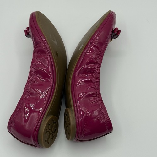 Tory Burch EDDIE 2 W/LOGO BOW- SMOOTH NAPLAK-Soft Patent Party Fuchsia Ballet - Picture 10 of 16